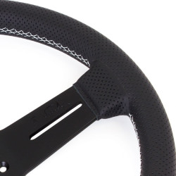 Nardi Competition Steering Wheel - Leather with Black Spokes & Grey Stitching - 330mm