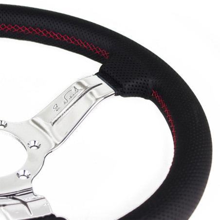 Nardi Deep Corn Steering Wheel - Perforated Leather with Polished Spokes & Red Stitching