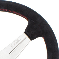 Nardi Deep Corn Steering Wheel - Suede with Satin Spokes & Red Stitching - 350mm