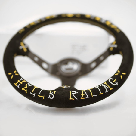 T&E Vertex JDM Steering Wheel - Speed Gold/Silver Hells Racing DESIGNED BY: JUN WATANABE